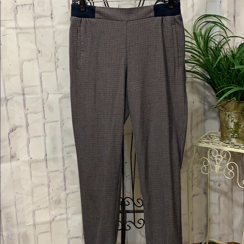 Zara Houndstooth Plaid Cuffed Pants Dress Slim Cigarette Leg Pull On